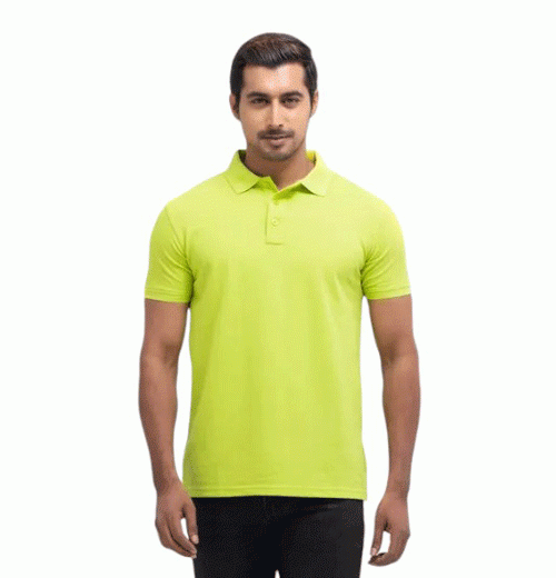 Lime Green Mixed Cotton Polo Shirt For Men