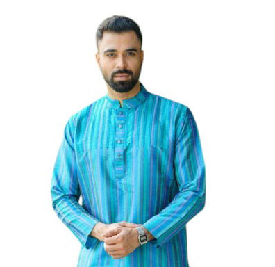 Short Panjabi -  Multicolor stripe embroidered dhupian Silk  Panjabi