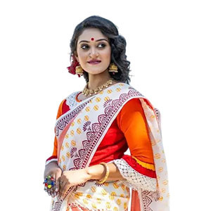 Sharee -  Cotton sharee features screen-print & block-print. Product Color: White-Orange.