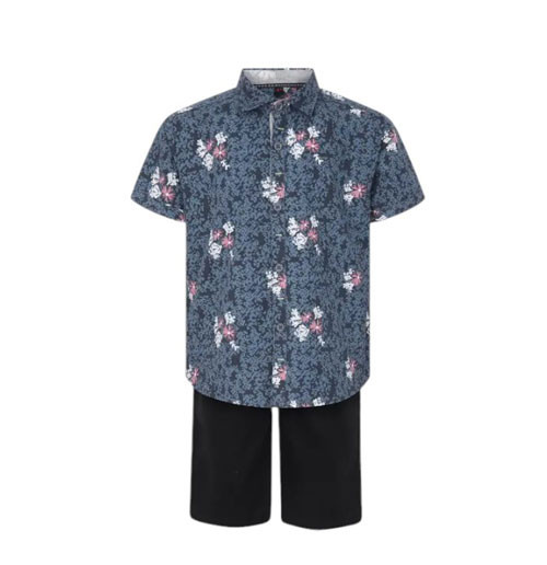 Toddler Boy -  White Printed Mixed Cotton Shirt Pant Set