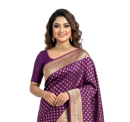 Purple Banarasi Silk Sharee with Elegant Zari Borders