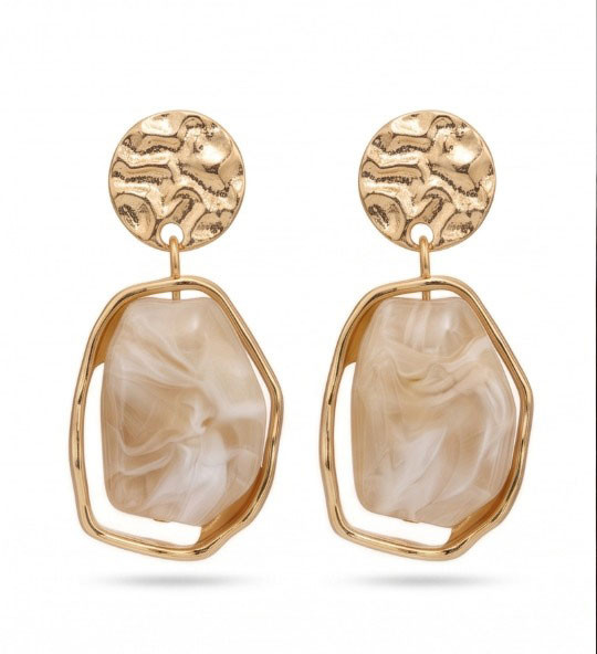 Artisan Gold Hammered Disc and Marble-Effect Resin Drop Earrings