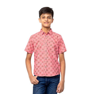 Boy Kids -  Pink Printed Cotton Shirt