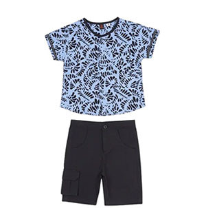 Baby Boys - Blue Printed Linen Shirt Pant Set