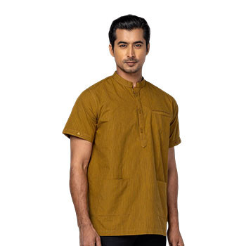 Mustard Brown Striped and Embroidered Cotton Fatua