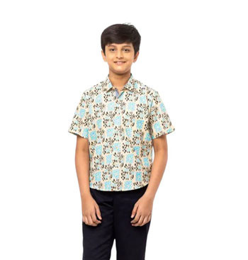 Boy Kids - Beige Printed Cotton Shirt