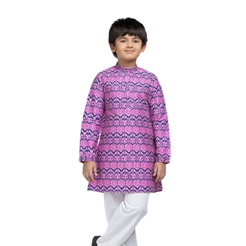 Kids Panjabi  -  Pink Printed Joysree Silk Panjabi