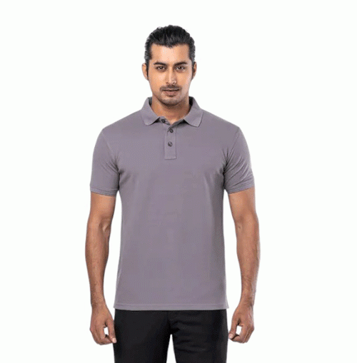 Grey Mixed Cotton Polo Shirt For Men