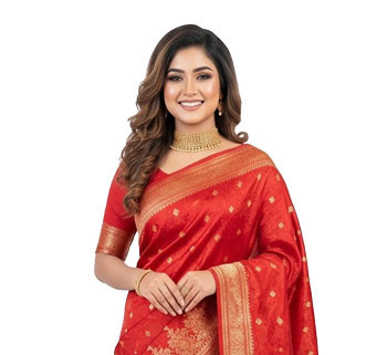 Resplendent Crimson Red Mina Kiranmala katan Sharee