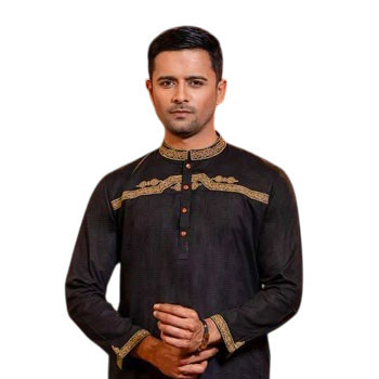 Black color design cotton embroidered regular fit ekchat Panjabi