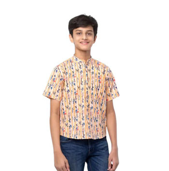 Boy Kids - Apricot Printed Cotton Shirt