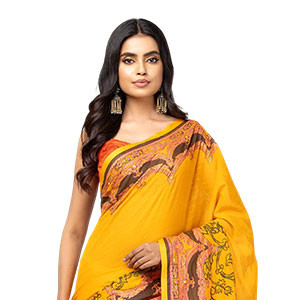 Sharee - Yellow Printed and Tie-Dyed Cotton Sharee