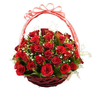 Dazzling Deshi Red Roses Basket Arrangement
