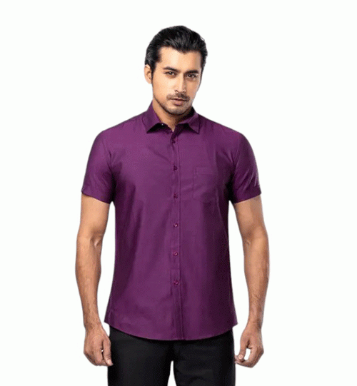 Purple Cotton Fitted Shirt For Men