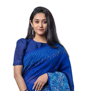 Print & Hand-Work Cotton Sharee-1