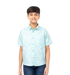 Boy Kids - Light Blue Printed Cotton Shirt