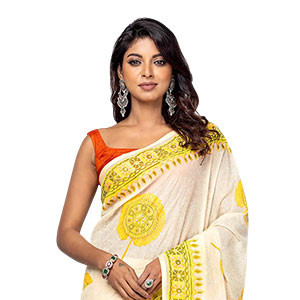 Sharee - Yellow Ochre Printed Cotton Sharee