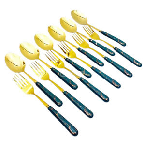 12 Pcs Ceramic Handle Metal Dinner Spoon & Fork Set