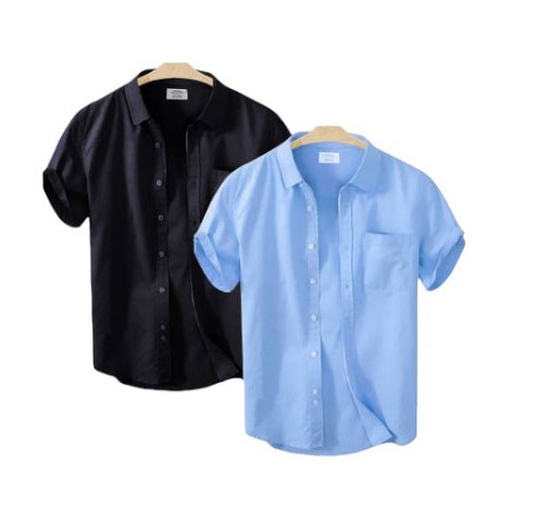 Half Sleeve Solid Colour Double Shirts - For Men
