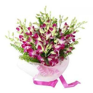 Purple Orchid Splendor: Imported Flowers With Vase