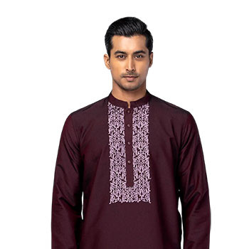 Maroon/Black Embroidered Joysree Silk Panjabi