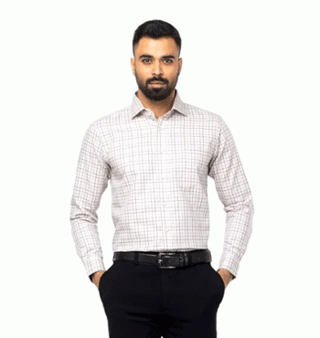Beige Check Mixed Cotton Executive Shirt For Men