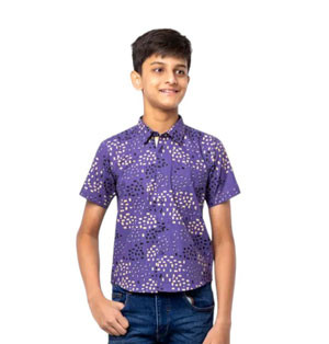 Boy Kids  -  Purple Printed Cotton Shirt