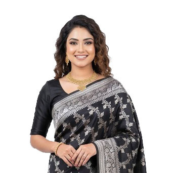 Midnight Black Banarasi Silk Sharee with Silver Zari Weave