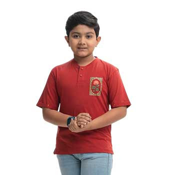 Kids T-shirt -  Red Jersey Henley T-shirt