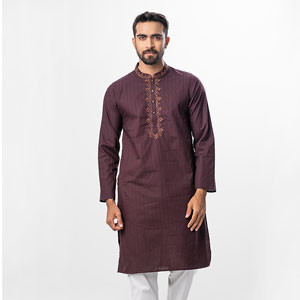 Elegant Brown Panjabi by La Reve - Semi Fitted, Full-Sleeve | Sizes 38-46 Available for a Perfect Fit