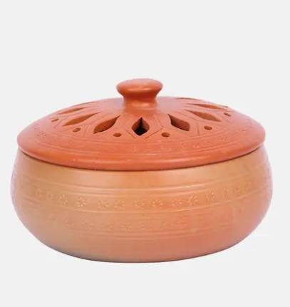Pottery Showpiece  -  Brick Red Clay Coil Stand With Lid