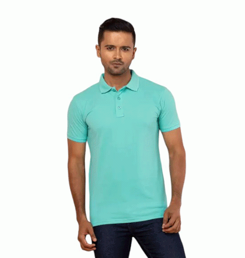 Aquamarine Mixed Cotton Polo Shirt For Men