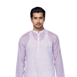 Panjabi - White Printed Addi Cotton Panjabi