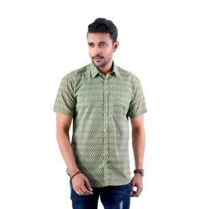 Half Sleeve Shirt  -  Green colour cotton printed half sleeve Shirt