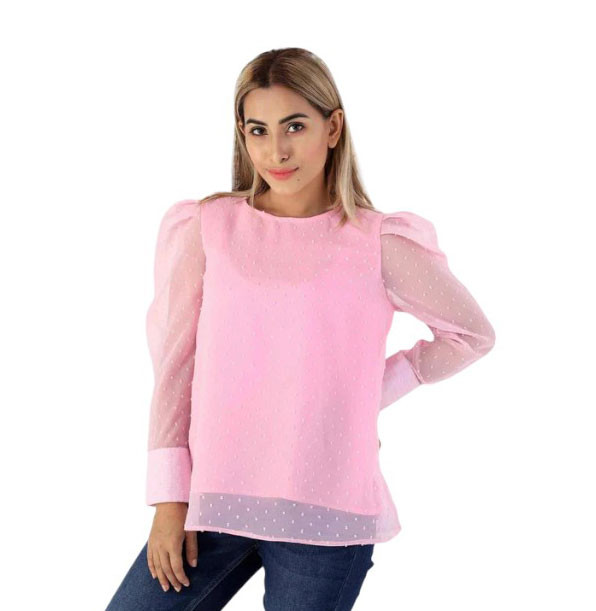Women Top  -  Puff-sleeved Jacquard Top