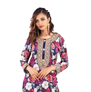 Ladies Kurti- Navy Printed