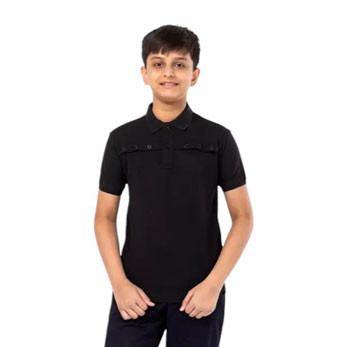 Kids Polo Shirt -  Black Mixed Cotton Polo Shirt