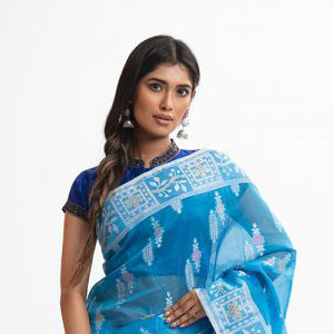 Women’s Blue Half-silk Sharee