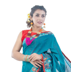 Women’s Sea-Green Half Silk Sharee