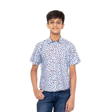 Boy Kids - Slate Blue Printed Cotton Shirt