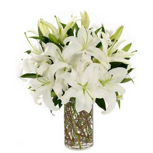 Elegance in Bloom:  White Lilies in a Glass Vase