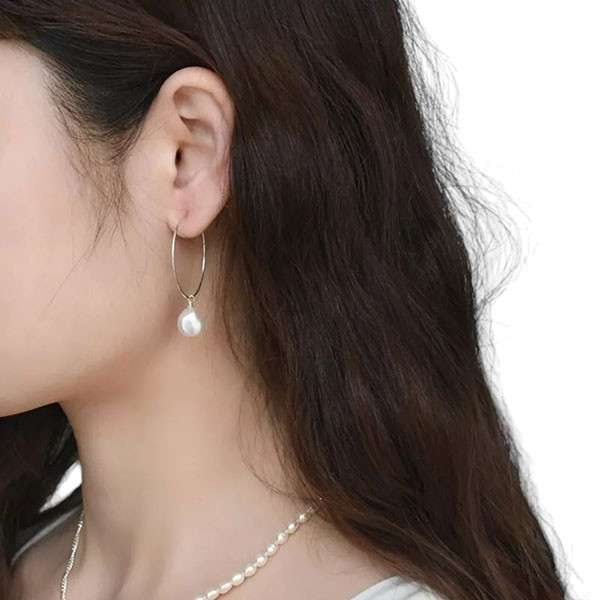 Earring Tops -  Pearl hoop Earrings 925 Sterling Silver Jewelry