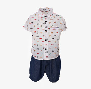 Baby Boys -  White Cotton Shirt Pant Set