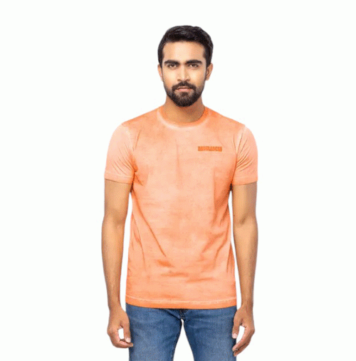 Orange Printed Cotton T-Shirt For Men