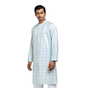Multicolour checked and Textured Handloom Viscose-Cotton Panjabi