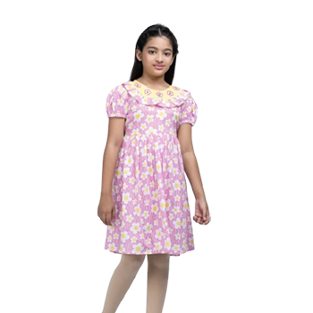 Baby Girls - Pink/White Printed and Embroidered Linen-Cotton Frock