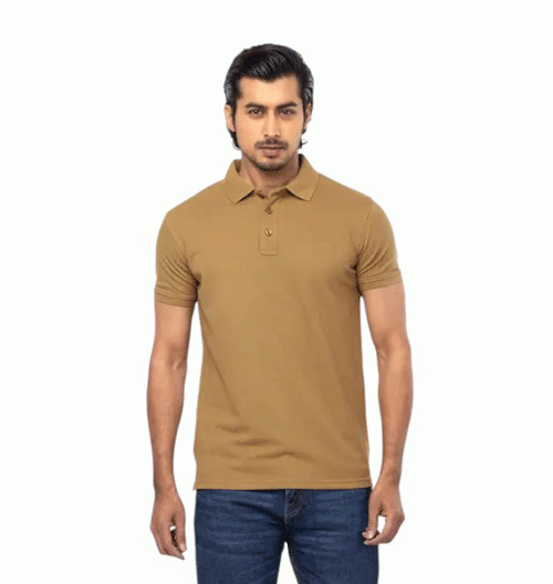 Bronze Brown Mixed Cotton Polo Shirt For Men