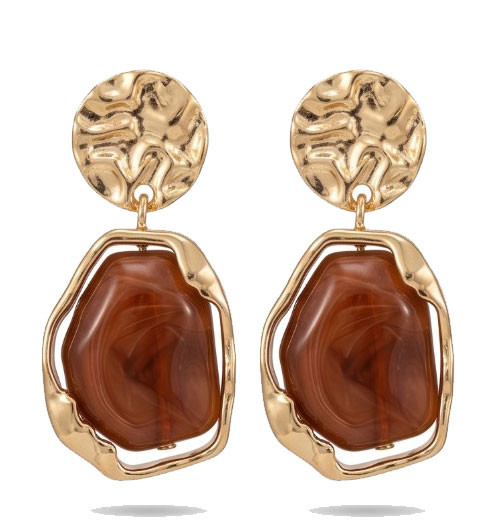 Artisan Gold Hammered Disc and Amber-Effect Resin Drop Earrings