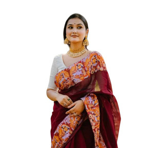 Half Silk Merun Sharee