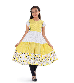 White and Yellow Tiered Pattern Frock